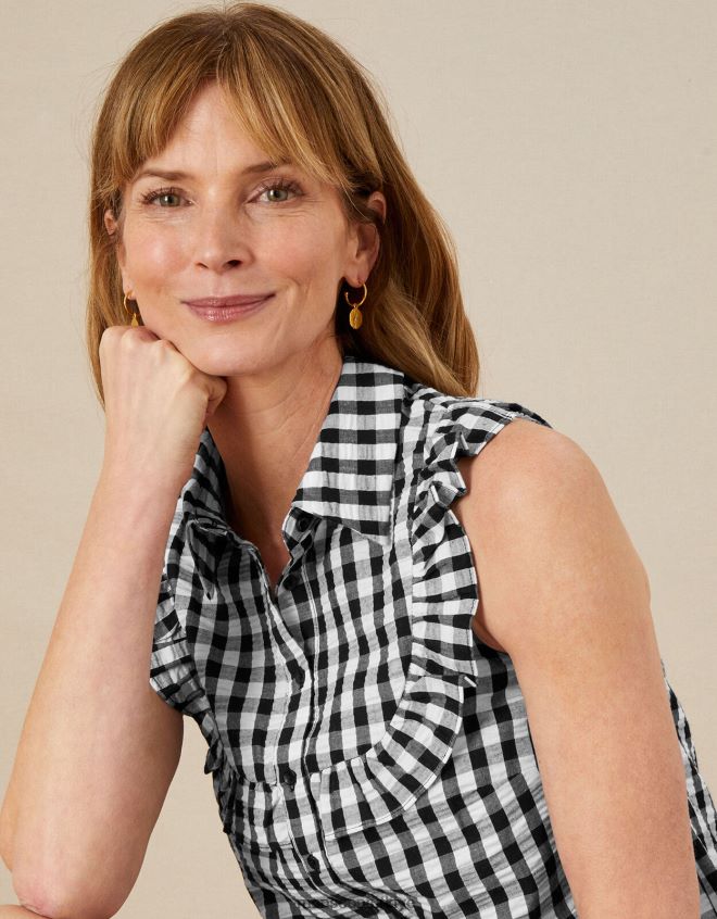 Monsoon kadınlar kolsuz önlük üstünü kontrol et JH86BT828 Giyim siyah