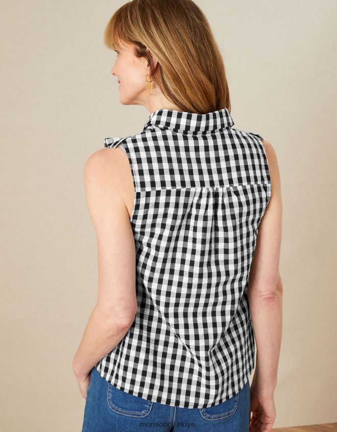 Monsoon kadınlar kolsuz önlük üstünü kontrol et JH86BT828 Giyim siyah