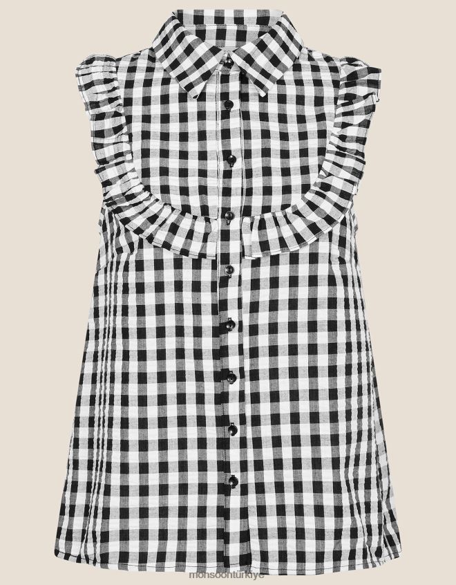 Monsoon kadınlar kolsuz önlük üstünü kontrol et JH86BT828 Giyim siyah