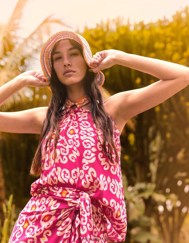 Monsoon kadınlar lenzing ecovero bandhani desenli yular halkalı cami üstü JH86BT278 Giyim pembe