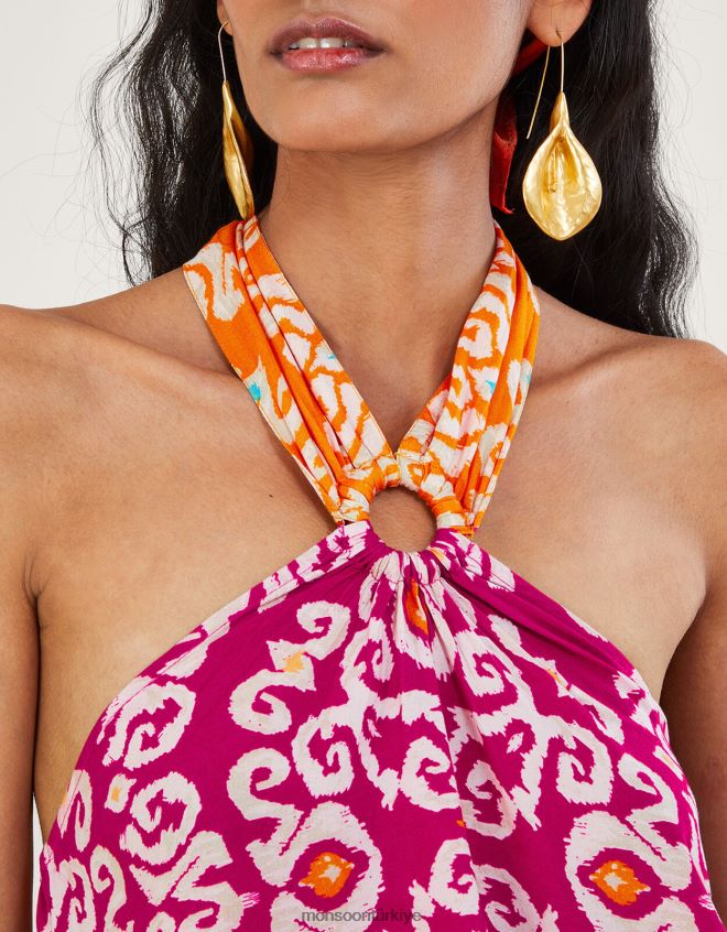 Monsoon kadınlar lenzing ecovero bandhani desenli yular halkalı cami üstü JH86BT278 Giyim pembe