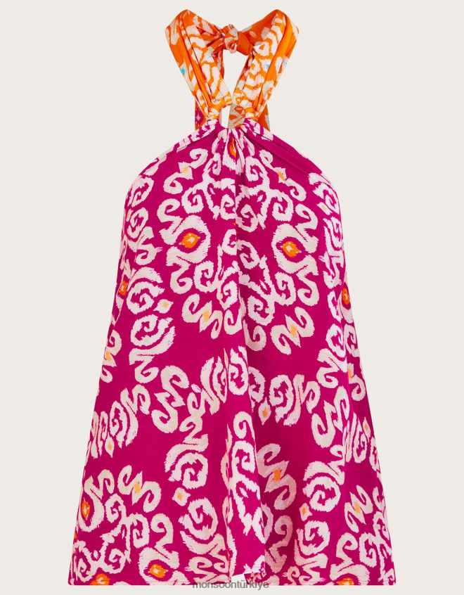 Monsoon kadınlar lenzing ecovero bandhani desenli yular halkalı cami üstü JH86BT278 Giyim pembe