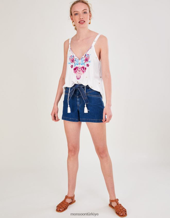 Monsoon kadınlar lenzing ecovero işlemeli cami üstü JH86BT902 Giyim beyaz