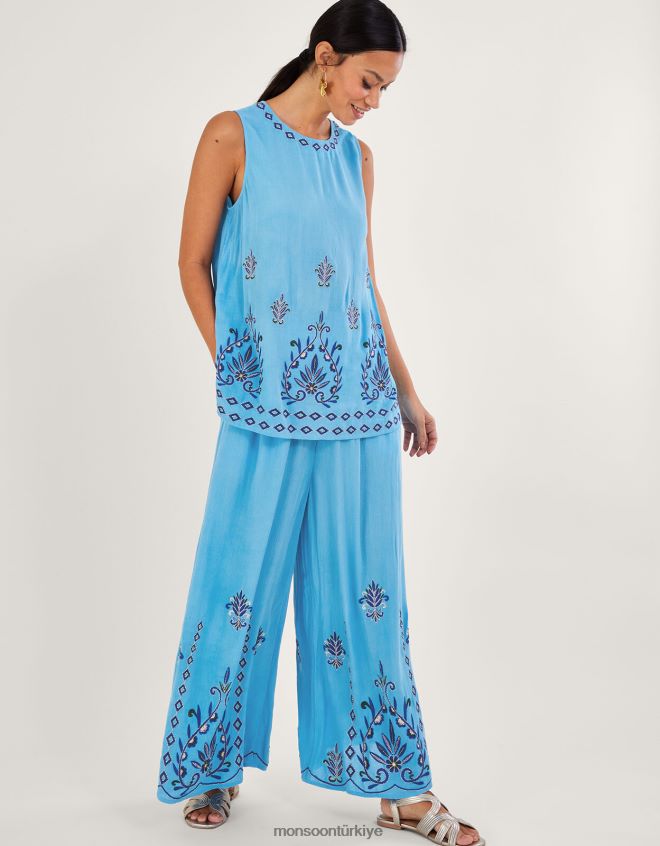 Monsoon kadınlar lenzing ecovero işlemeli kolsuz atlet JH86BT693 Giyim mavi