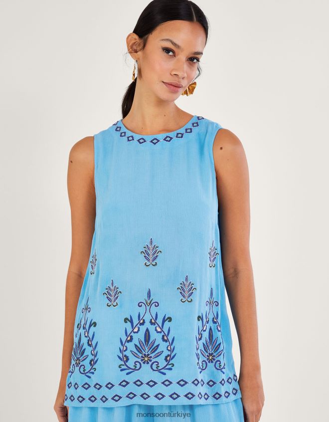 Monsoon kadınlar lenzing ecovero işlemeli kolsuz atlet JH86BT693 Giyim mavi