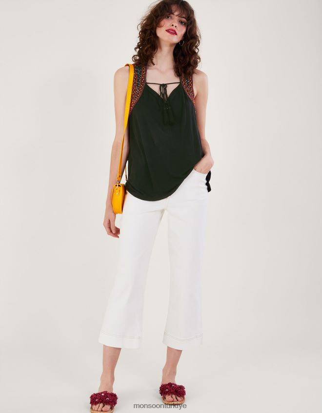 Monsoon kadınlar lenzing ecovero işlemeli kolsuz bluz JH86BT99 Giyim siyah