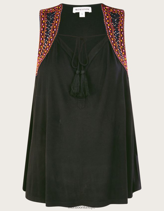 Monsoon kadınlar lenzing ecovero işlemeli kolsuz bluz JH86BT99 Giyim siyah