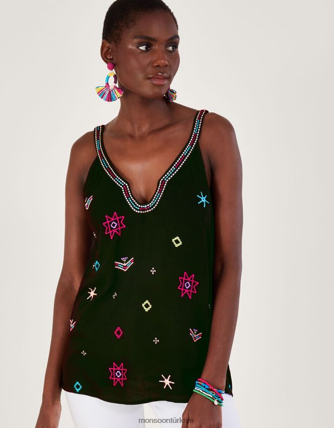 Monsoon kadınlar lenzing ecovero işlemeli motifli cami üstü JH86BT670 Giyim siyah