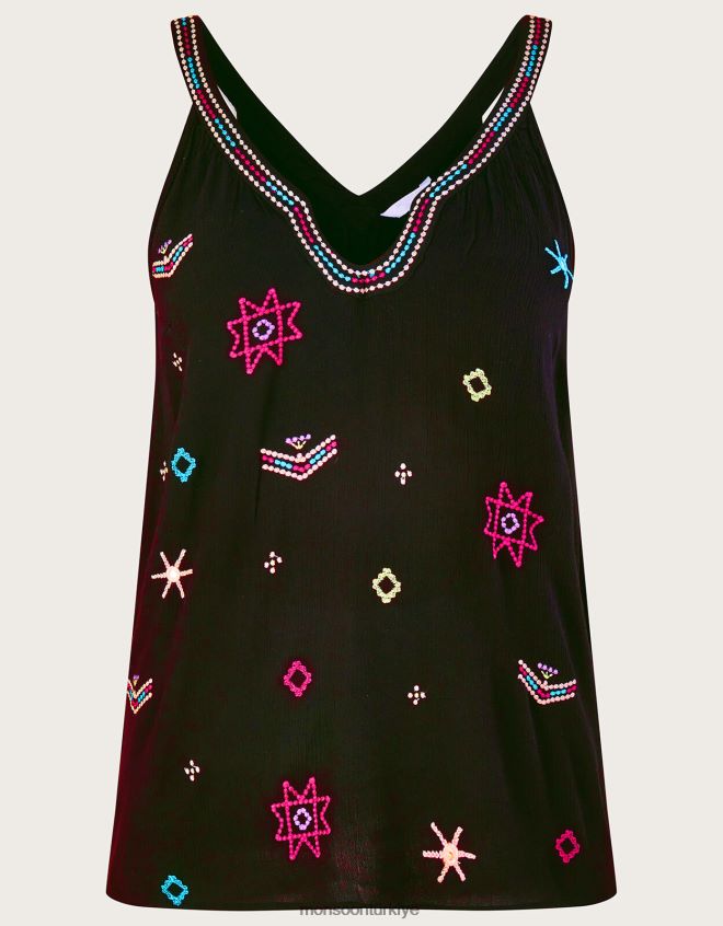 Monsoon kadınlar lenzing ecovero işlemeli motifli cami üstü JH86BT670 Giyim siyah