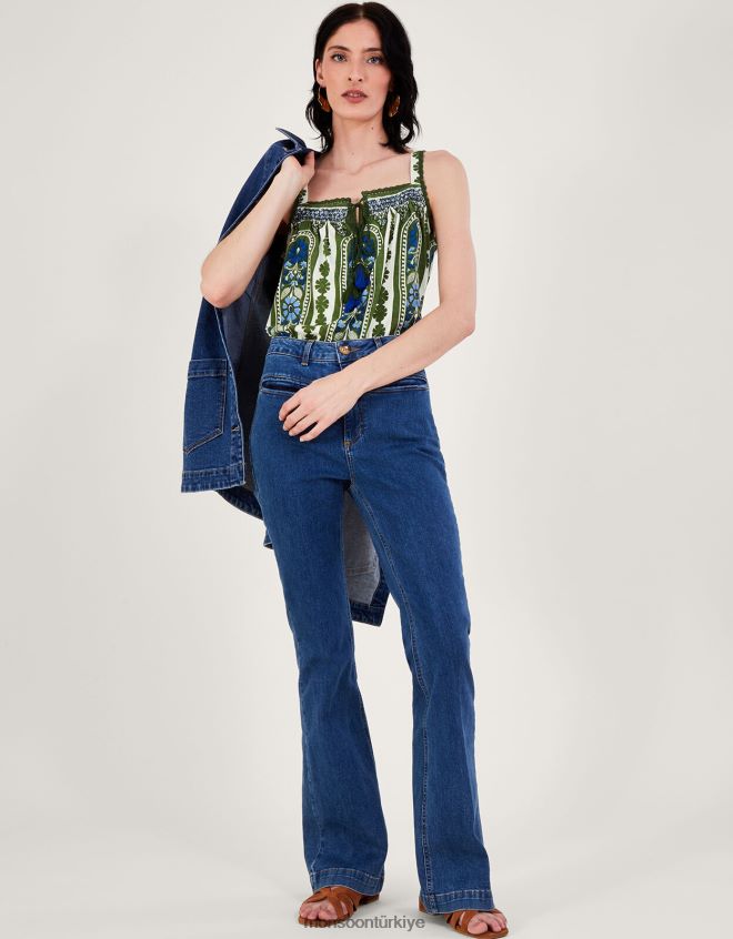 Monsoon kadınlar miras desenli dantel detaylı cami üst JH86BT305 Giyim yeşil (haki)