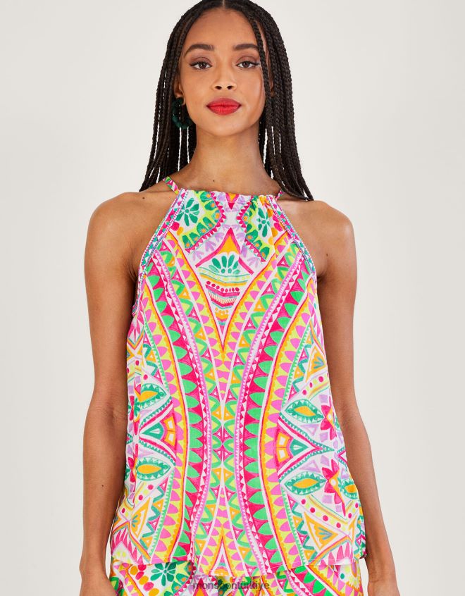 Monsoon kadınlar mozaik desenli boyundan bağlamalı cami üstü JH86BT403 Giyim pembe