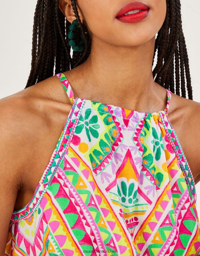 Monsoon kadınlar mozaik desenli boyundan bağlamalı cami üstü JH86BT403 Giyim pembe