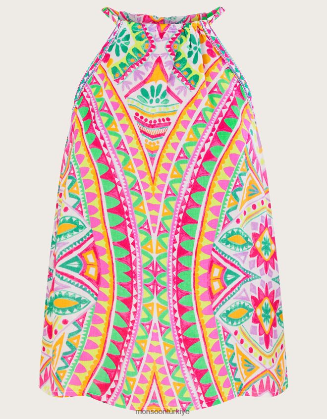 Monsoon kadınlar mozaik desenli boyundan bağlamalı cami üstü JH86BT403 Giyim pembe