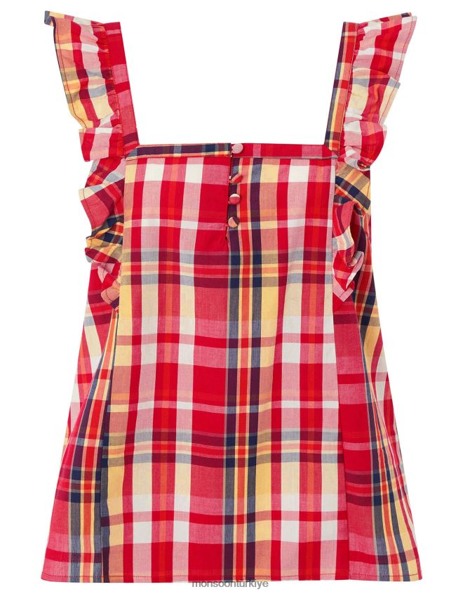 Monsoon kadınlar nila organik pamuklu kareli cami üstü JH86BT1177 Giyim kırmızı