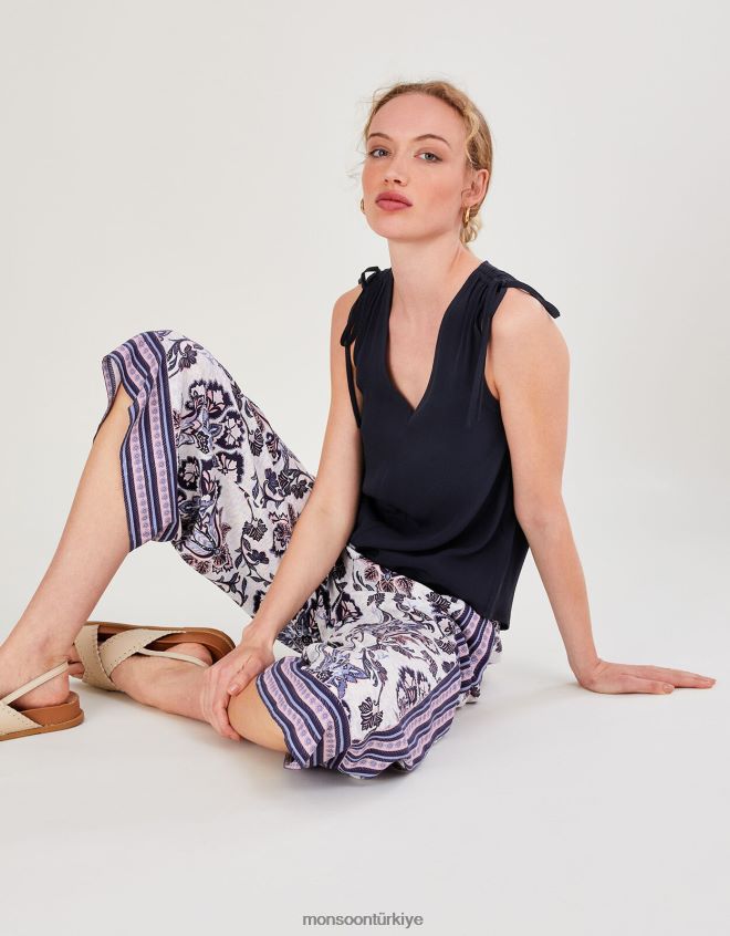 Monsoon kadınlar nyla lenzing ecoverolu kolsuz atlet JH86BT706 Giyim Mavi Donanma)