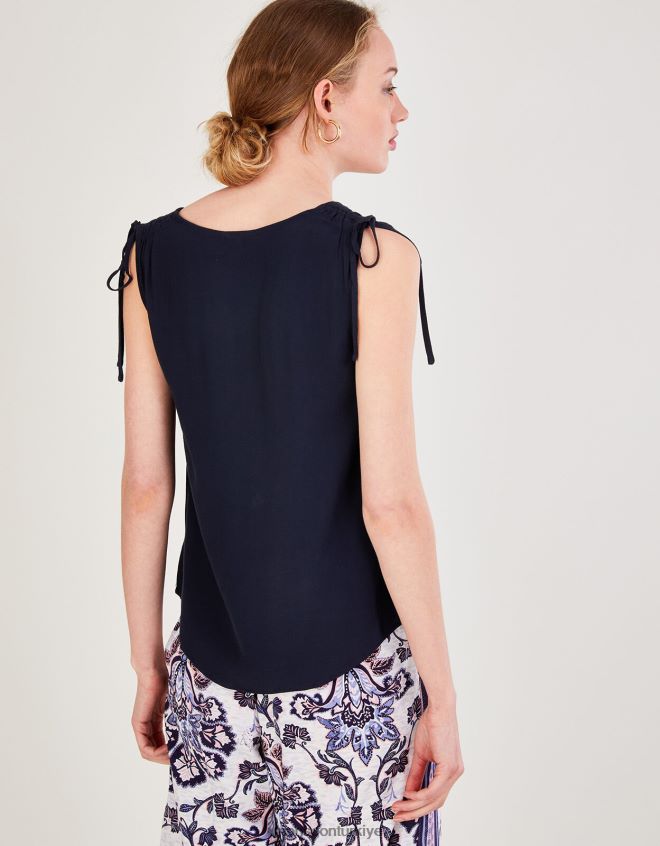 Monsoon kadınlar nyla lenzing ecoverolu kolsuz atlet JH86BT706 Giyim Mavi Donanma)