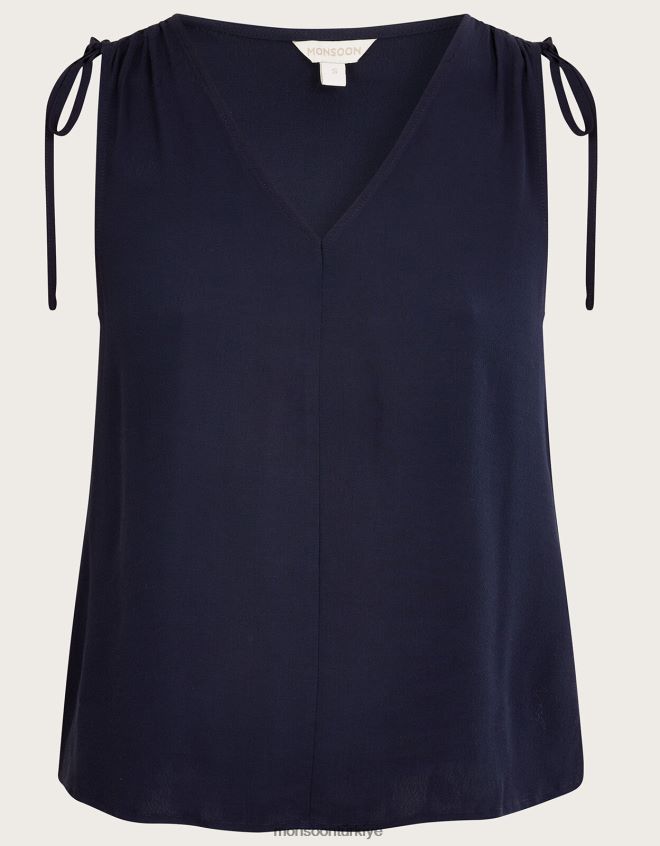 Monsoon kadınlar nyla lenzing ecoverolu kolsuz atlet JH86BT706 Giyim Mavi Donanma)