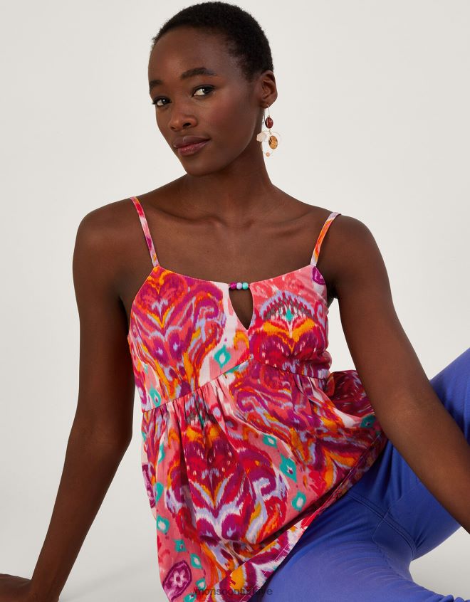 Monsoon kadınlar sürdürülebilir pamuktan ikat paisley desenli kesikli atlet JH86BT909 Giyim pembe