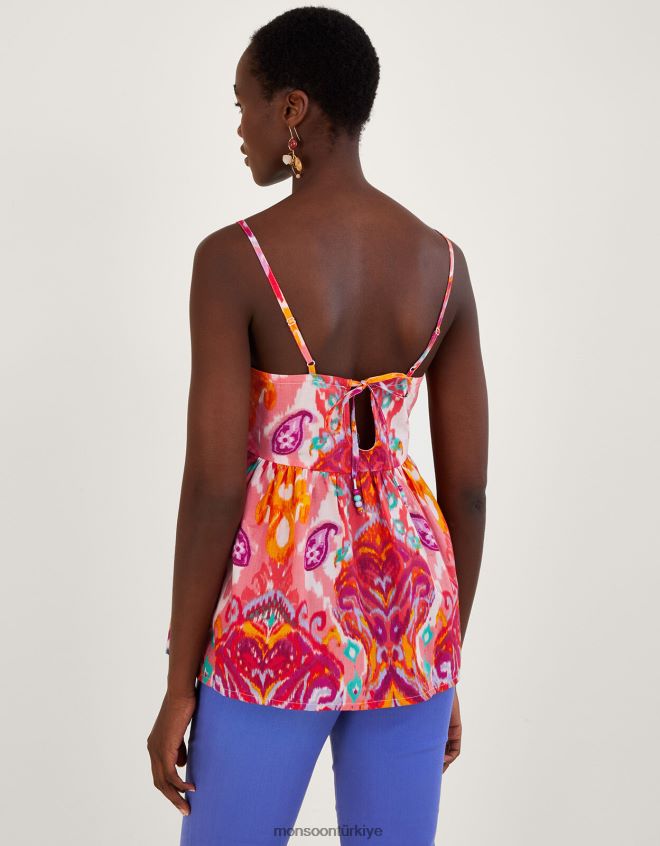 Monsoon kadınlar sürdürülebilir pamuktan ikat paisley desenli kesikli atlet JH86BT909 Giyim pembe
