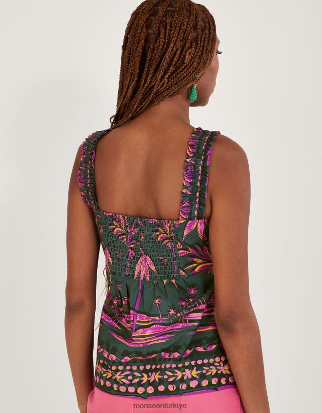 Monsoon kadınlar sürdürülebilir pamuktan pedra palmiye desenli cami üstü JH86BT325 Giyim yeşil (haki)