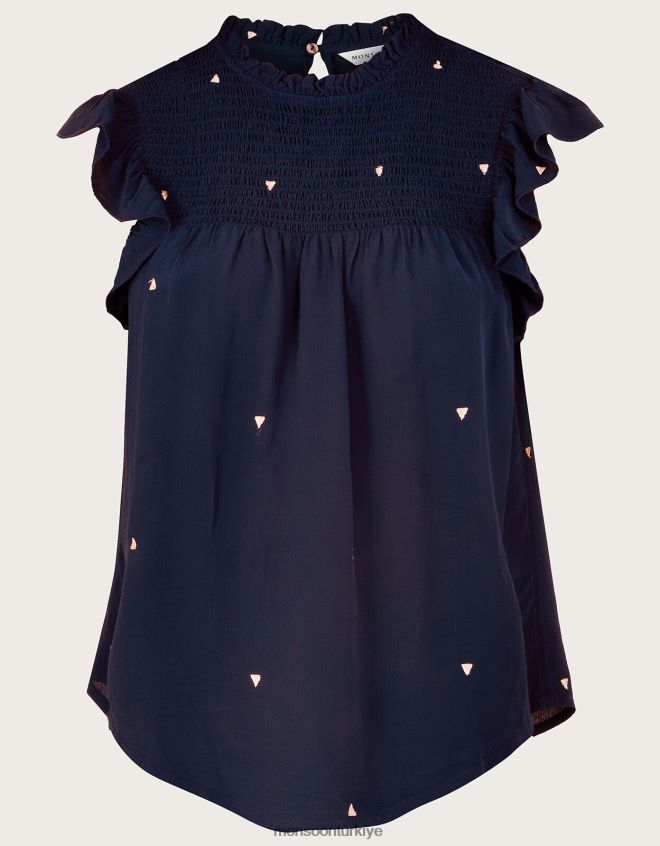 Monsoon kadınlar sürdürülebilir viskondan darla işlemeli üst JH86BT487 Giyim Mavi Donanma)