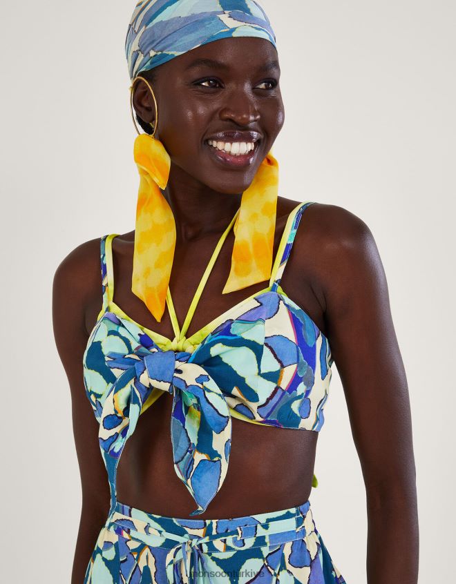 Monsoon kadınlar soyut baskılı kırpma üst JH86BT298 Giyim mavi (turkuaz)