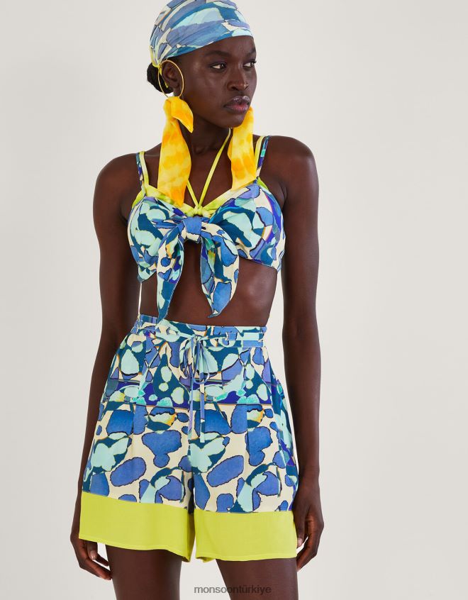 Monsoon kadınlar soyut baskılı kırpma üst JH86BT298 Giyim mavi (turkuaz)