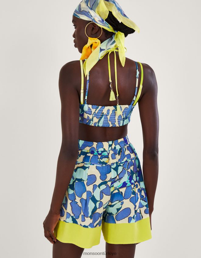 Monsoon kadınlar soyut baskılı kırpma üst JH86BT298 Giyim mavi (turkuaz)