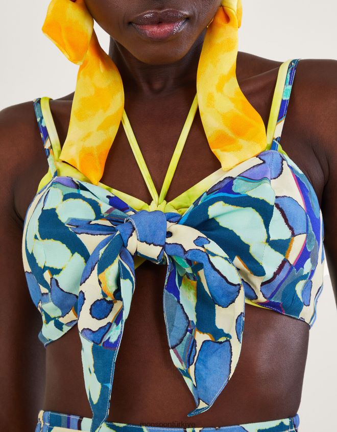 Monsoon kadınlar soyut baskılı kırpma üst JH86BT298 Giyim mavi (turkuaz)