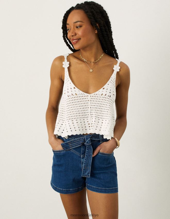 Monsoon kadınlar tığ işi cami üst JH86BT608 Giyim beyaz