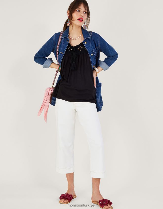 Monsoon kadınlar tığ işi trim jarse cami JH86BT266 Giyim siyah