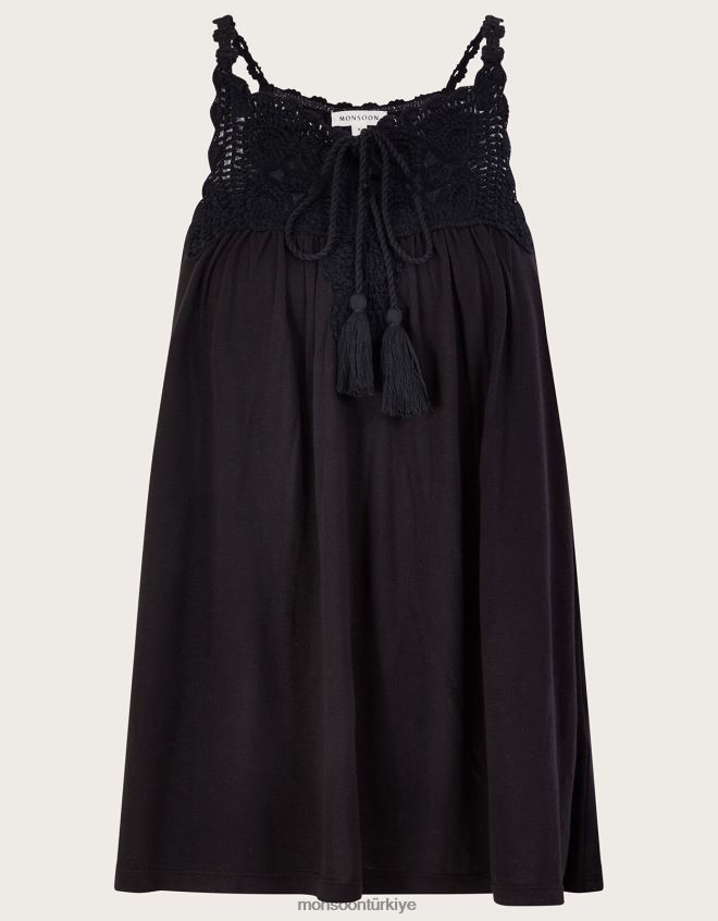 Monsoon kadınlar tığ işi trim jarse cami JH86BT266 Giyim siyah