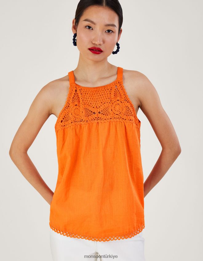 Monsoon kadınlar tığ işi yaka yular üst JH86BT678 Giyim turuncu