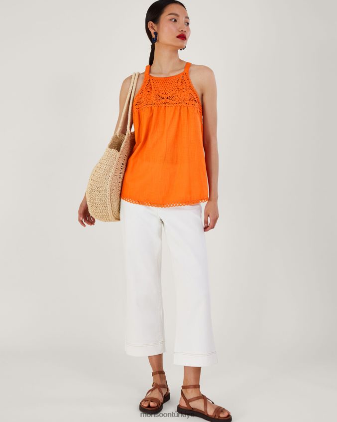 Monsoon kadınlar tığ işi yaka yular üst JH86BT678 Giyim turuncu