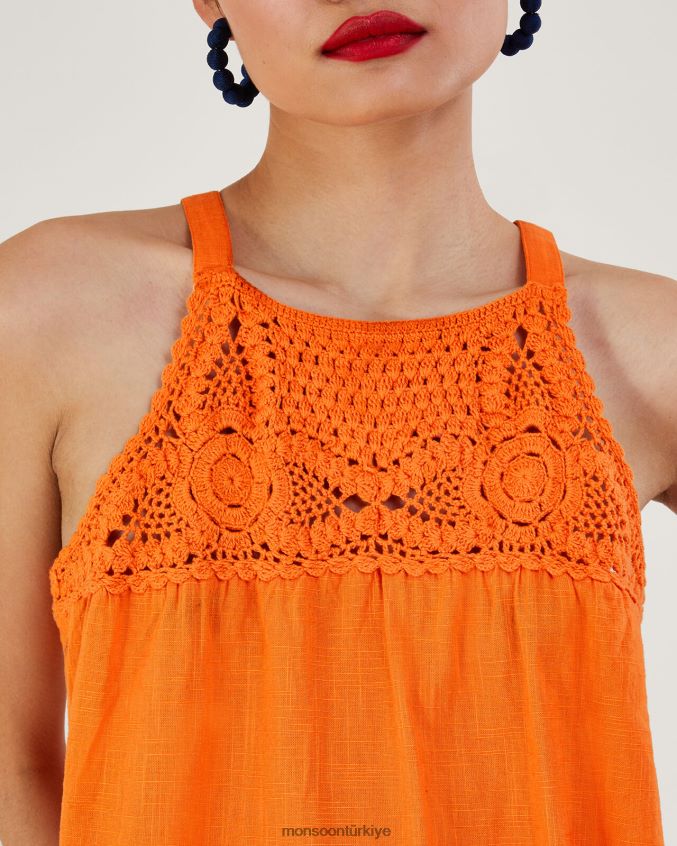 Monsoon kadınlar tığ işi yaka yular üst JH86BT678 Giyim turuncu