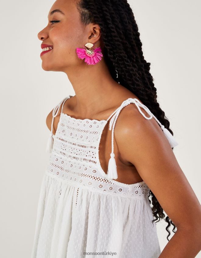 Monsoon kadınlar yular yüksek yaka detaylı cami JH86BT75 Giyim beyaz